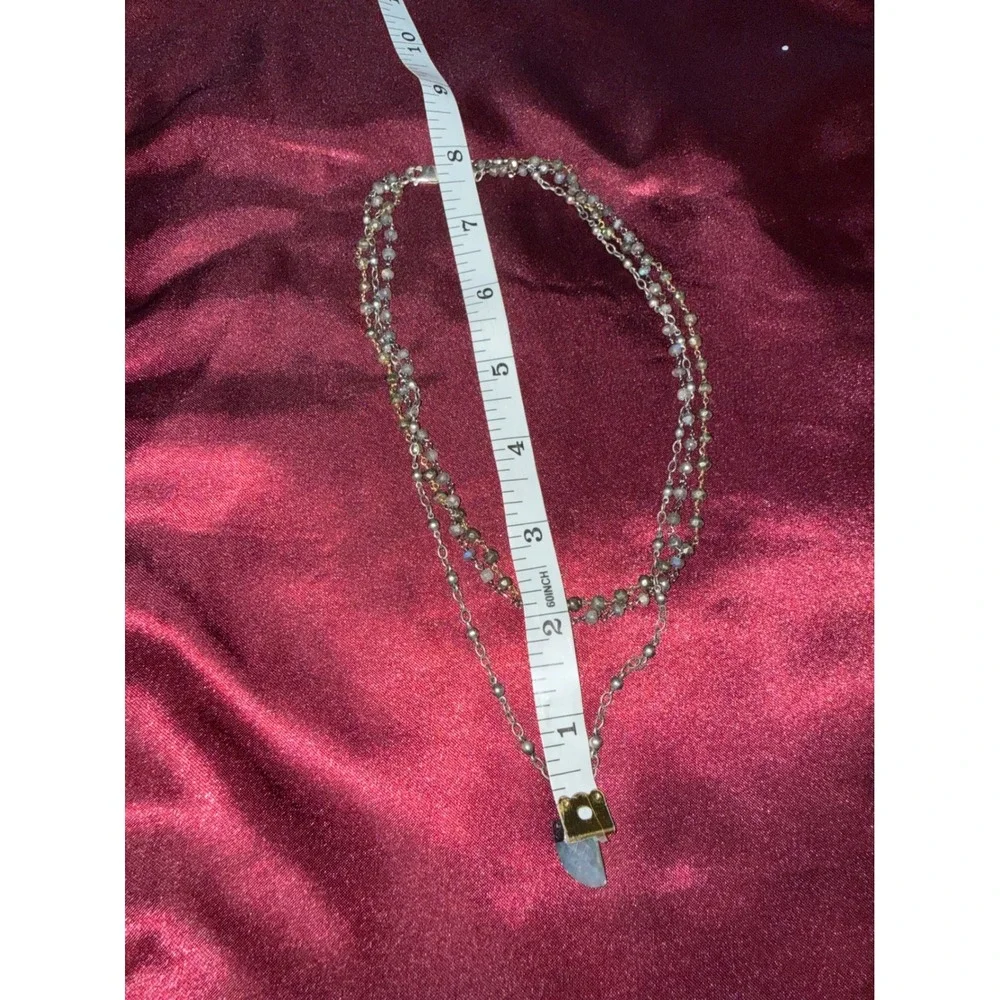 Boho Multi-Strand Beaded Necklace Mixed Metal Labradorite Pendant Layered Chain
